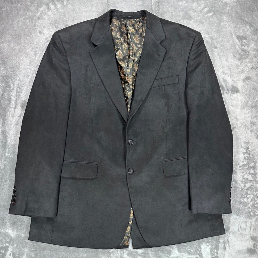 Lauren Ralph Lauren Mens 42R Blazer Black Faux Suede Sport Coat Paisley Lining